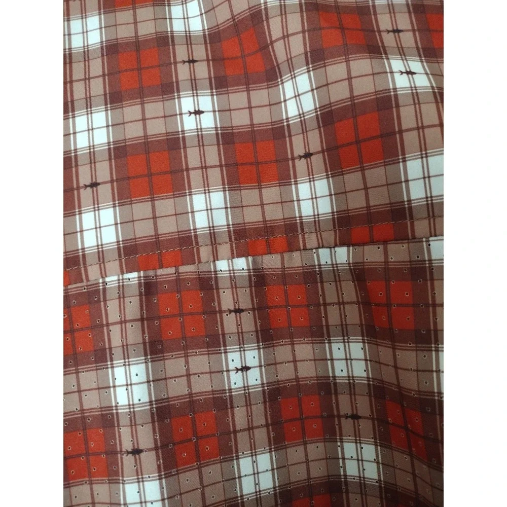Killik Mens XL Red‎ Plaid Fish Print Short Sleeve Ventilated Fishing Shirt
